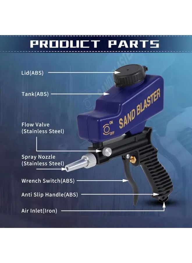 Blue Portable Sandblaster Gun 600cc Capacity Paint Rust Removal Adjustable Gravity Feed Air Sander - Image 4